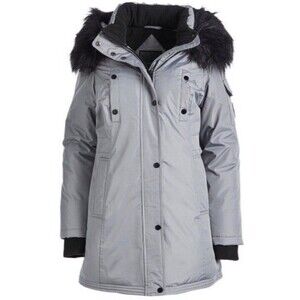 Steve Madden Faux Fur Trim Hooded Parka Size Small Gray Black Cozy Winter